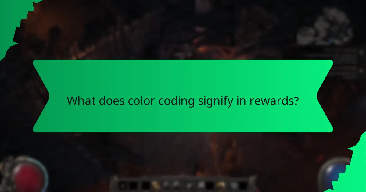 What does color coding signify in rewards?